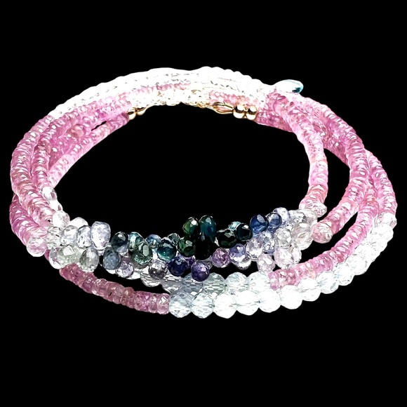 14K Gold Gemstone Wrap Bracelet Necklace: Moonstone, Sapphire, Aquamarine - Picture 1 of 13
